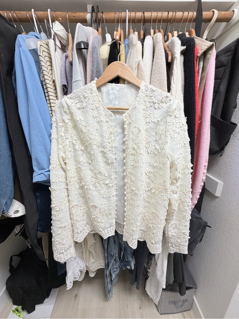 Women's Ivory Floral Appliqué Jacket